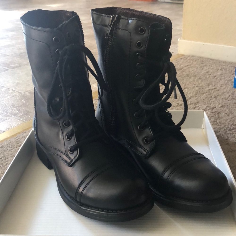 Steve Madden Tropa 2-0 Blk Leather Combat Boots